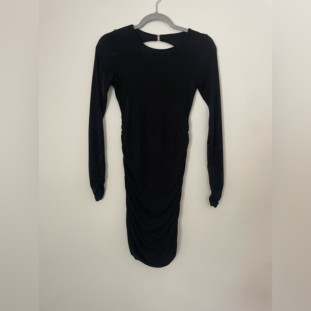 Glassons Black Ruched Long Sleeve Mini Dress